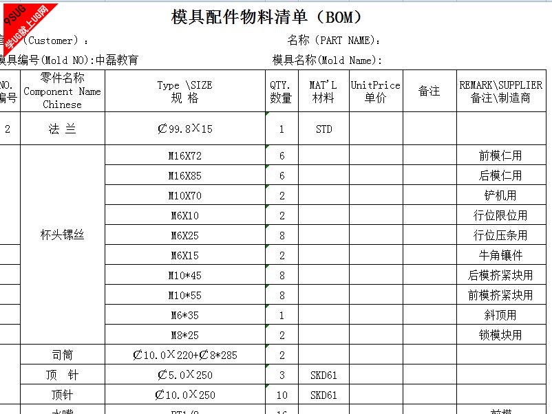 模具设计中物料清单怎么做?产品明细表标准下载